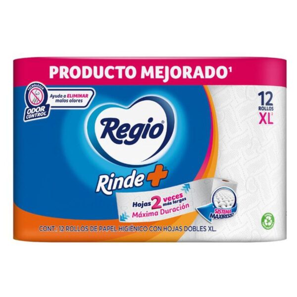 Papel Higiénico Regio Rinde+ 12 Rollos con 132 Hojas Dobles