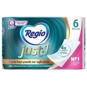 Papel Higiénico Regio Just-1 6 Rollos con Hojas Cuadruples