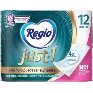 Papel Higiénico Regio Just-1 12 Rollos con Hojas Cuadruples