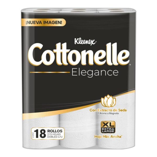 Papel Higiénico Kleenex Cottonelle Elegance 215 HD Extracto de Seda con 18 pz