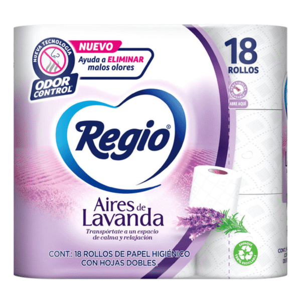 Papel Higiénico Regio Aires de Lavanda 18 Rollos con 230 Hojas Dobles