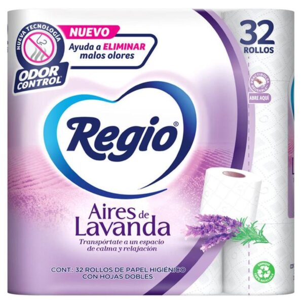 Papel Higiénico Regio Aires de Lavanda 32 Rollos con 200 Hojas Dobles